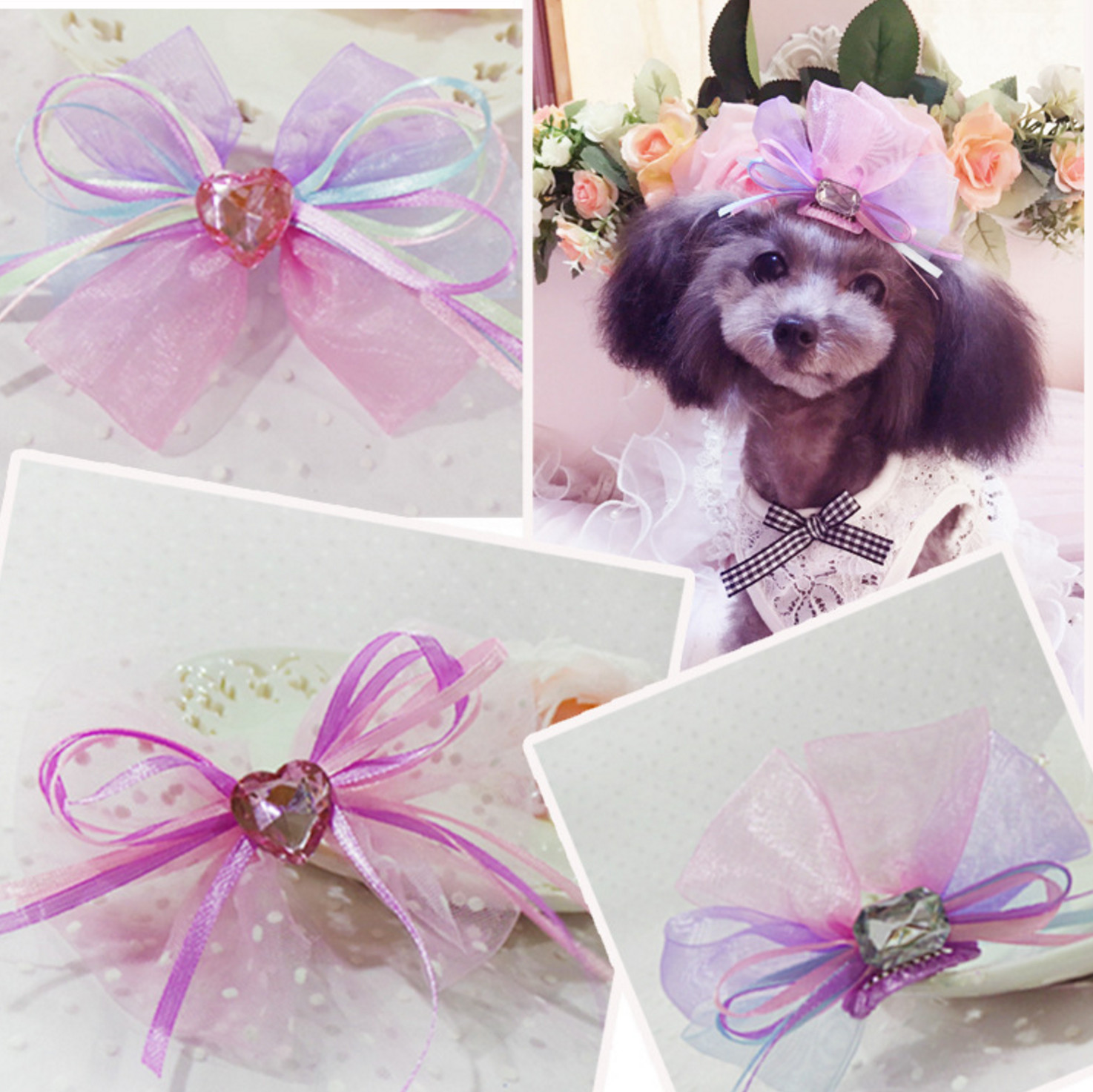 Korean handmade Pet headdress Small fresh mesh plastic diamond hairpin for the little princess to wear