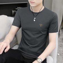 2 pieces of high-end ice silk short sleeved T-shirt for men's 2024 summer new high-end embroidery T-shirt with a base for men's shirts