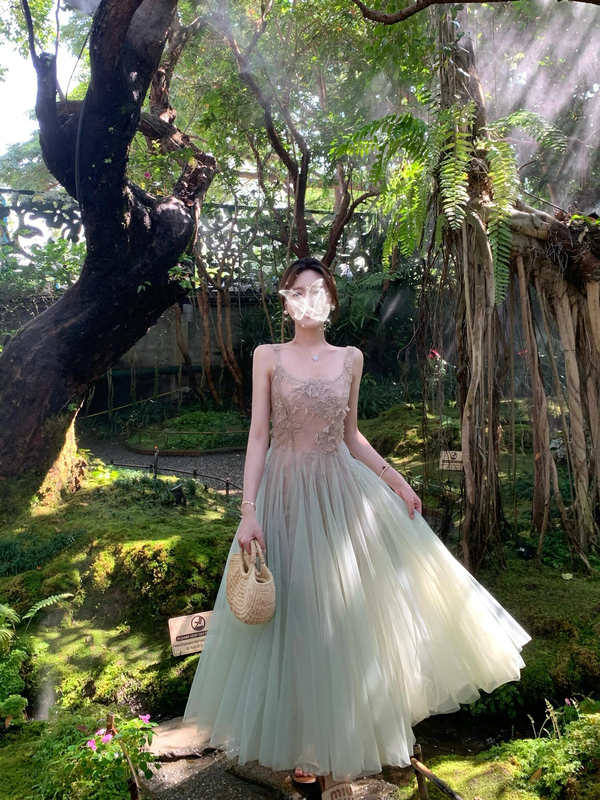 Princess on the Run Fairy Dress Birthday Party Dress High-End Waist-Cinching Slimming Elegant Spaghetti Strap Dress Summer