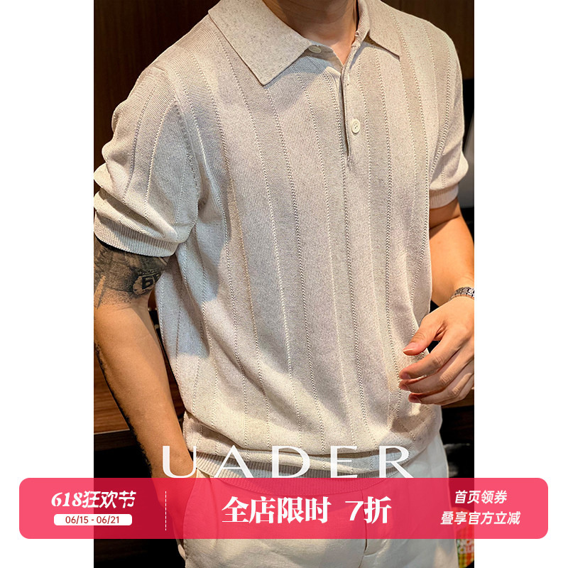 Uader【Lyocell Linen】Striped Knitted Short-Sleeve Polo Shirt Men's Old Money Cleanfit Lapel T-Shirt Uader【Lyocell Linen】Striped Knitted Short-Sleeve Polo Shirt Men's Old Money Cleanfit Lapel T-Shirt