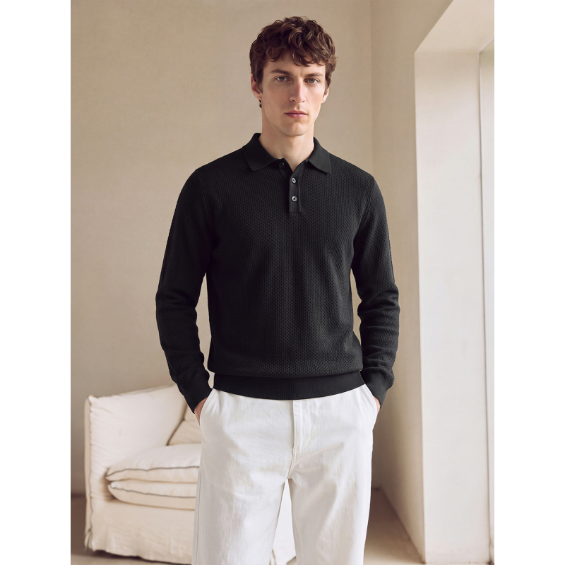 Uader Business Casual Textured Knitwear Men's Autumn and Winter Sweater Pure Cotton Lapel Long-Sleeved Polo Shirt for Work Clothing Uader Business Casual Textured Knitwear Men's Autumn and Winter Sweater Pure Cotton Lapel Long-Sleeved Polo Shirt for Work Clothing