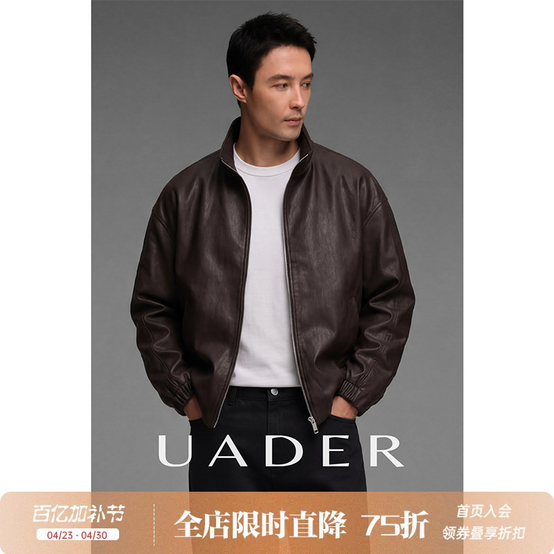 Uader Stand Collar Pu Leather Retro Jacket 26 New Style Men's Windproof Commuter Casual Loose Leather Jacket