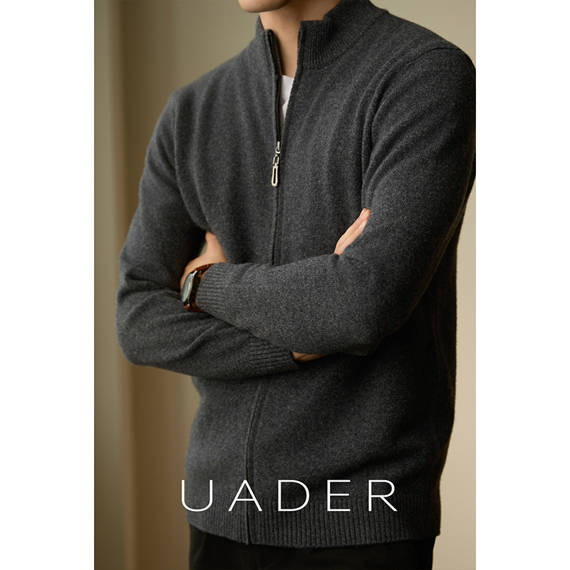 Uader【100% Sheep Wool】Business Casual Sweater Men's Spring and Autumn Half-High Zipper Knitted Cardigan Jacket Uader【100% Sheep Wool】Business Casual Sweater Men's Spring and Autumn Half-High Zipper Knitted Cardigan Jacket