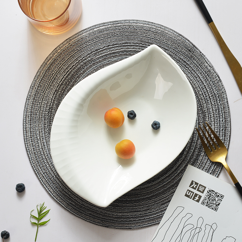 Pure white ipads porcelain special - shaped plate microwave salad bowl can dish fruit tray