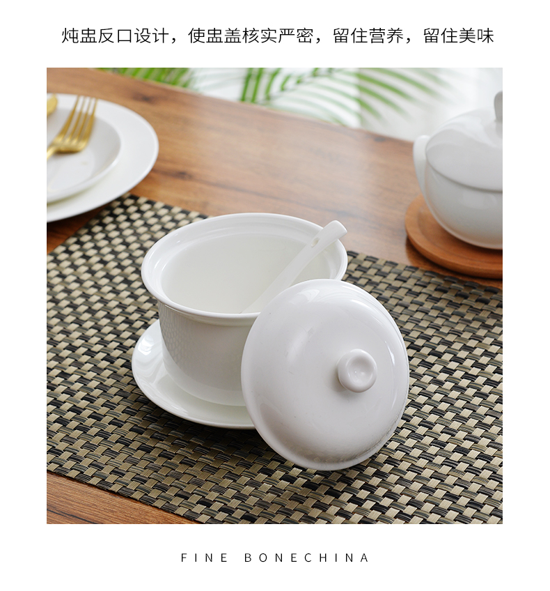 Tangshan pure small white ipads porcelain ceramic water stew stew pot with cover stew stew steaming cup bird 's nest tureen