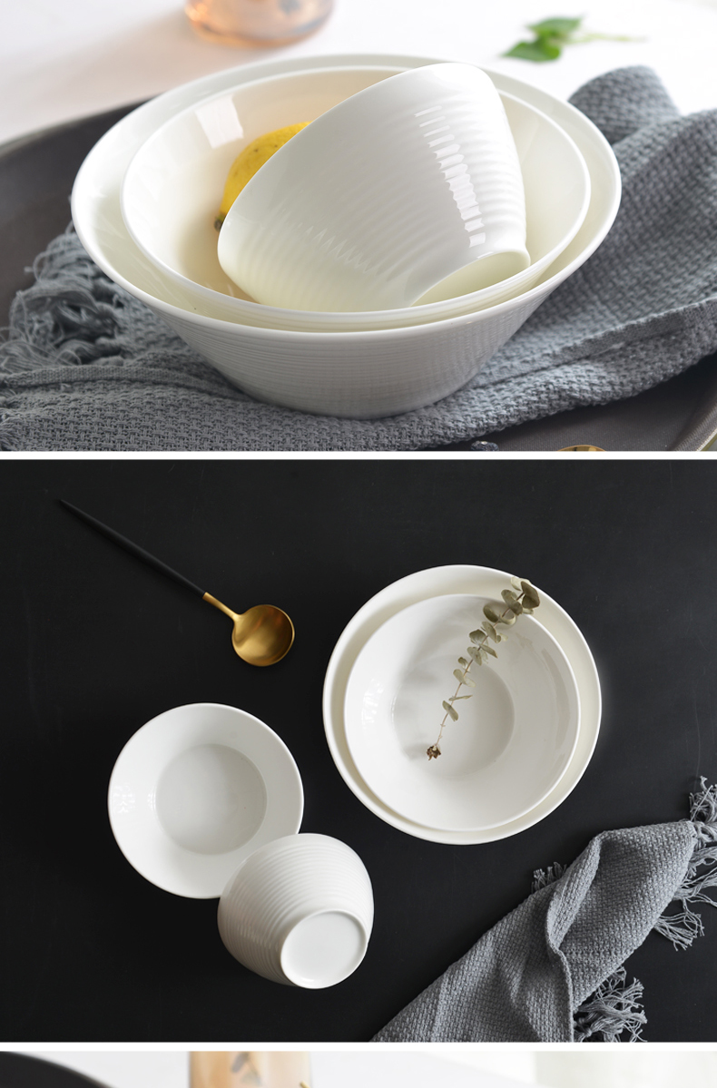 White bowls horn bowl deep to use pure White ipads bowls household fruit salad bowl thread bowl of Japanese ceramic bowl