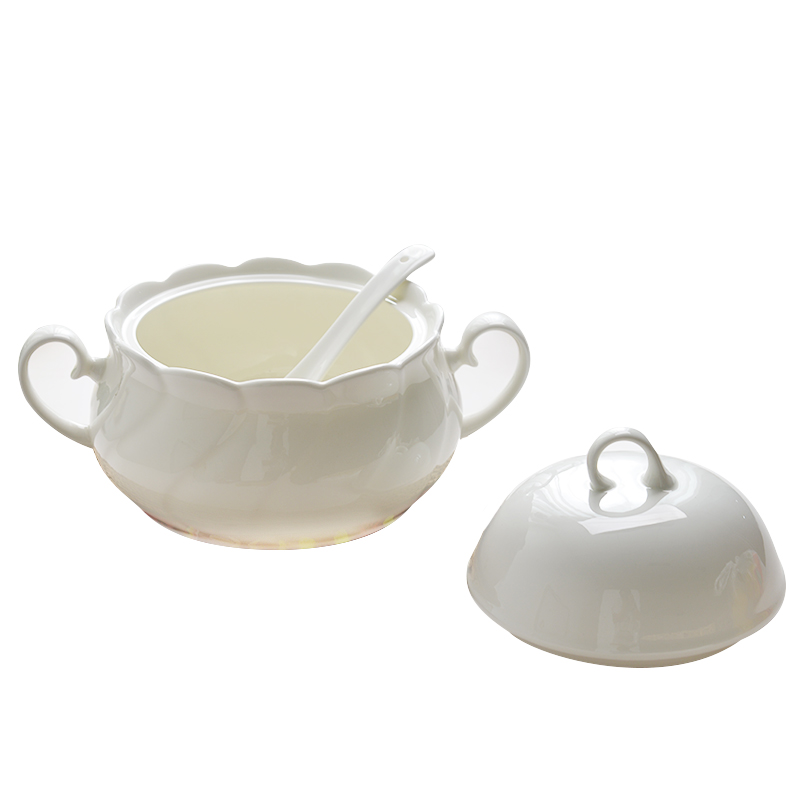 Imperial pottery dynasty white ceramic basin large creative household ears big soup soup pot large soup bowl with cover