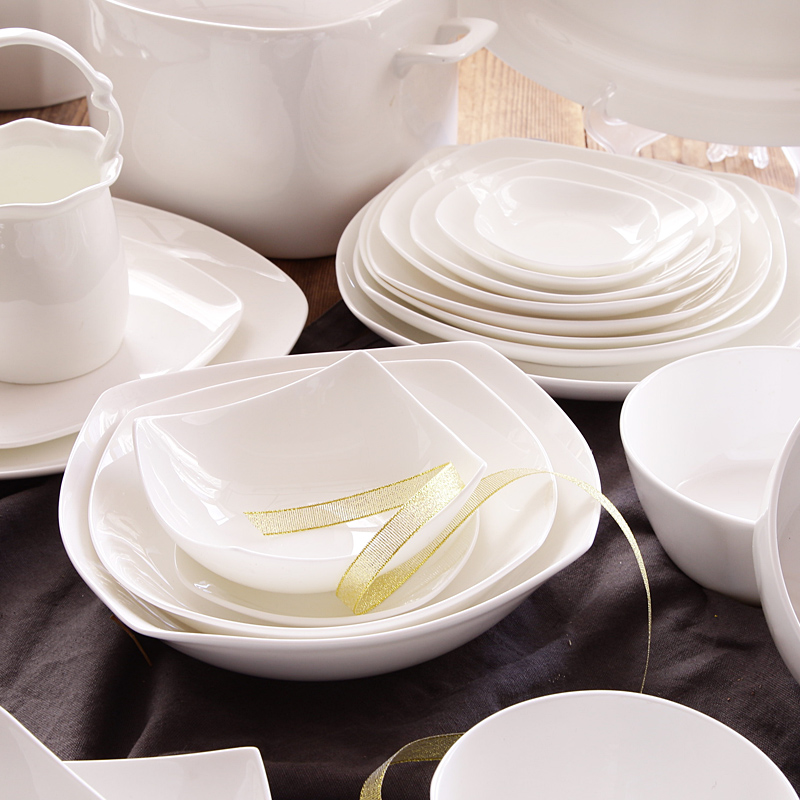 Square set free collocation with household lead - free bowl dish dish pure white ipads China tableware ceramics dishes