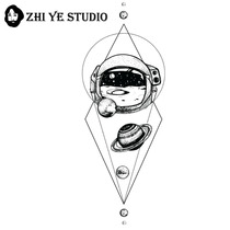 Zhi Ye original astronaut helmet tattoo stickers men and women handsome black and white waterproof geometric planet space ins Wind
