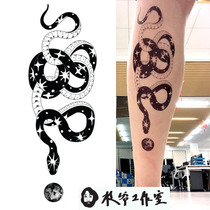 Zhi Ye swallowed the Sky python tattoo stick to the snake tyrant swallowing the river flower arm star universe handsome boy black and white tattoo