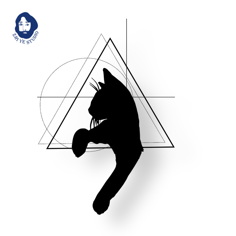 Herbal Juice Stick to Lazy Cat Lord Black & White Tattoo Sticker male and female Waterproof Wrist Geometric Black Cat Kitty Kitty Cat Retro