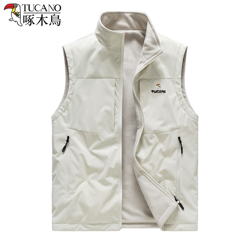 Woodpecker Double-Sided Vest for Men, Autumn and Winter Outdoor Sports Fleece Warm Vest, Polar Fleece Gilet Jacket