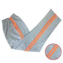 Spring and summer autumn gray trousers inlaid with orange double bar bar straight trousers elastic casual pants school pants sports pants