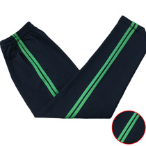 Customized spring and summer dark blue Classic 2 green side parallel bars straight sports pants cotton student leisure school pants