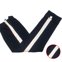 Customized Beijing 14th Middle of the same dark navy blue pants Red fine white wide edge cotton pants neutral school pants straight