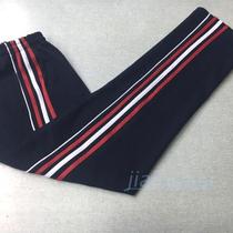 Spring summer and autumn mens and womens trousers dark navy blue classic red and white bar sports pants cotton striped thin casual school pants