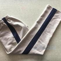 Customized school uniform cotton gray color drawing strip dark blue wide bar straight sports casual pants trousers trousers student uniform school pants