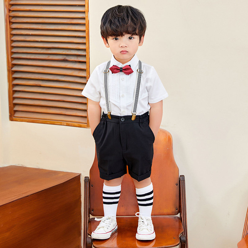 Children's Suit Suit Shorts Suspenders Summer Boys Dress Casual Handsome Baby First Birthday Suit Flower Girl
