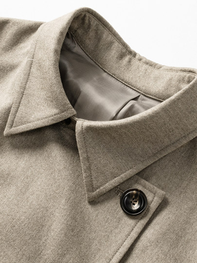 [Pure Wool] Hengyuanxiang Elegant Wool Coat for Women, Autumn Turn-Down Collar, Diagonal Button Belt, Long Trench Coat