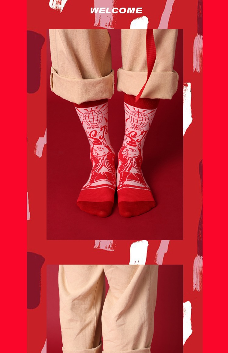 Almondrocks Judy pig vớ ống Coca-Cola vớ cotton cao cấp nam năm nay là một thủy triều lợn - Vớ bông tất nữ cổ cao
