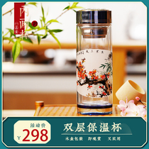 Interior painting pure hand-made crystal water Cup double-layer Chinese style on the new Forbidden City gift Shandong Wenchuang