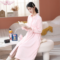 French nightgown womens autumn and winter long coral fleece bathrobe bathrobe flannel retro palace one-piece pajamas nightdress