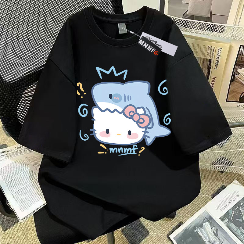 女童纯棉短袖T恤夏季2026新款中鲨鱼小猫大童洋气百搭半袖上衣服 — 20