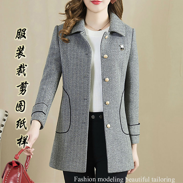 Autumn and winter new single-sided cashmere coat short coat pattern women's coat sample cutting drawings