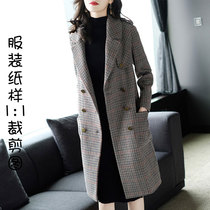 New double-sided cashmere coat pattern autumn and winter woolen medium long coat womens model cutting drawing