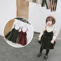 Girl Baby Girl Dress Autumn Winter Vest Dress Kiddie Children Princess Red Ocean Velvet New Year Hanging with skirt