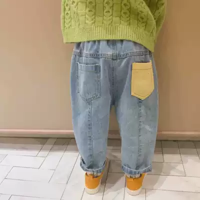 Baby jeans Spring and Autumn Tide boys and children Girls lobe pants loose foreign style small children's clothing pants old father autumn soft