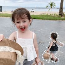 Childrens hollowed-out girl harnesses vest outside wearing foreign air children lace blouses baby pure cotton beauty back Summer Korean version