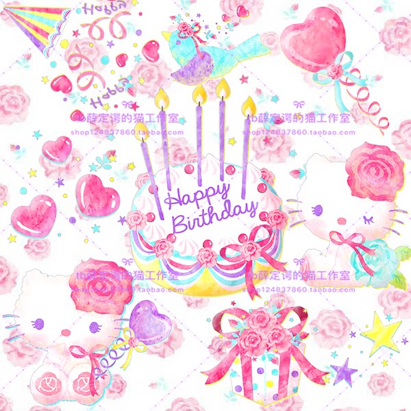 014 Hello Kitty Girlish Birthday free of button PNG stickup wallpaper material cute