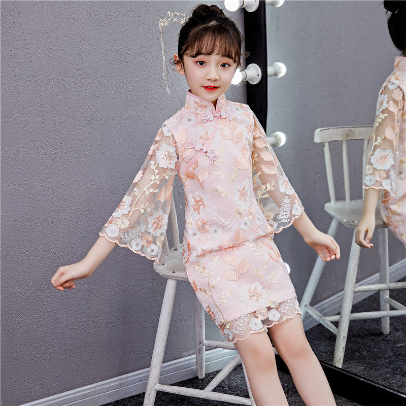 Children's Cheongsam summer big children's dress Tang dress women Chinese style girls improved skirt thin female 2021 new style
