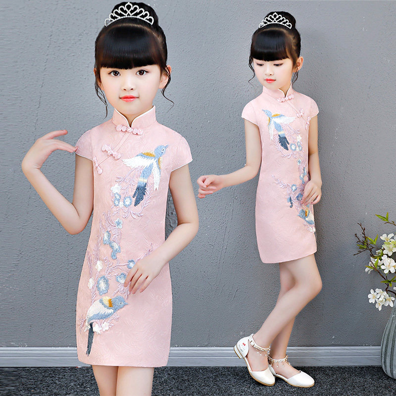 Girls cheongsam dress children's big children's children's clothes Chinese style little girl foreign tang dress princess dress dress summer