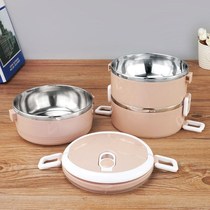 Stainless steel rice bowl lunch box Double insulation lunch box Split two-layer large capacity thickened round lunch box