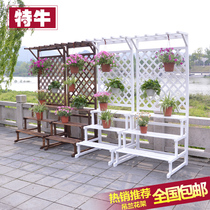 Ground floor hanging orchid plant basin stand hanging flower shelf balcony outdoor anticorrosive wood partition flower stand grid flower shelf