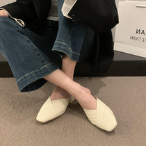 Style High sense golden Baotou Half slipper Female Summer outside wearing a foot pedal Lazy Man Mueller Shoes Half Toa Single Shoe Woman