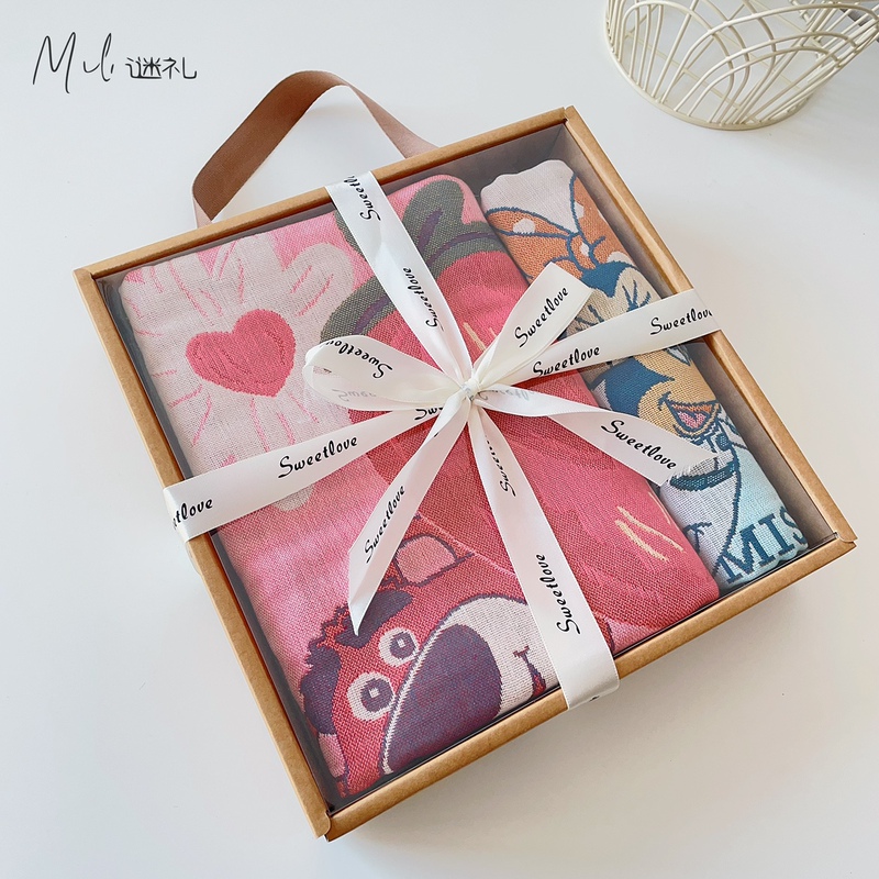 Disney Strawberry Bear Pure Cotton Gauze Cotton Bath Towel Three-Piece Set Wedding Gift Box Welfare Holiday Gift