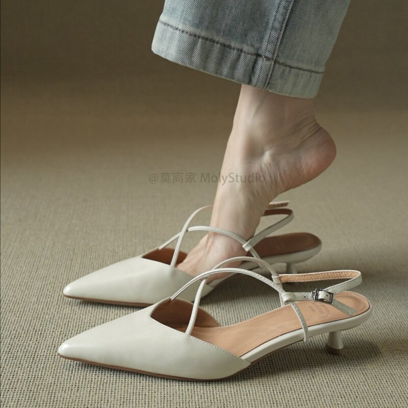 Soft Sheepskin French-Style Pointed Toe Cross-Strap Stiletto Sandals for Women 2026 Summer New Mid-Heel Backless Shoes Soft Sheepskin French-Style Pointed Toe Cross-Strap Stiletto Sandals for Women 2026 Summer New Mid-Heel Backless Shoes