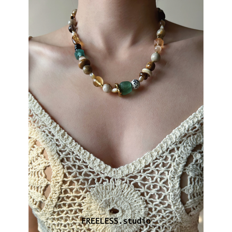 Freeless Original Design Niche Beaded Vintage Glass Bohemian Crystal Retro High-End Necklace Freeless Original Design Niche Beaded Vintage Glass Bohemian Crystal Retro High-End Necklace