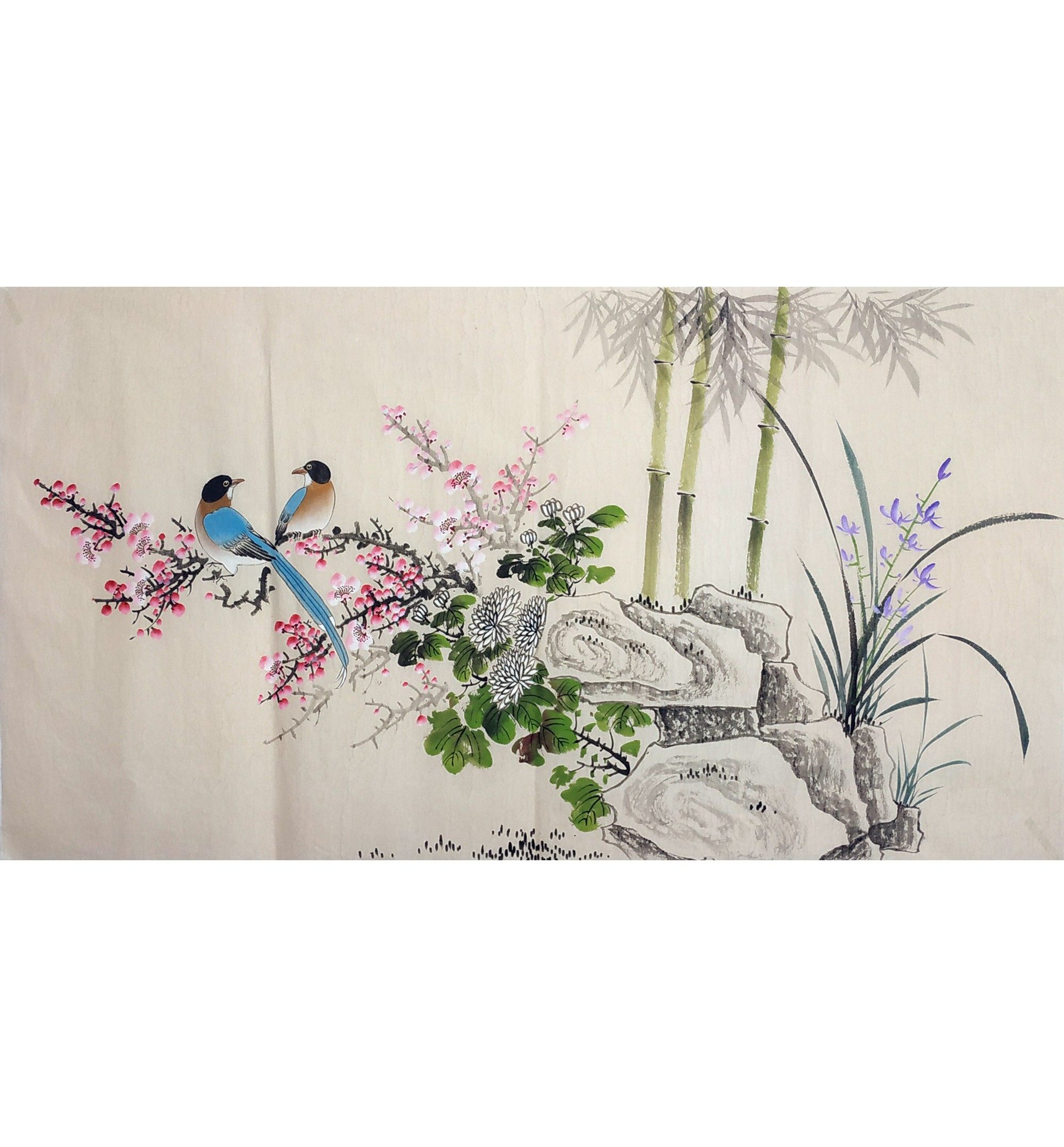 Chinese painting flower and bird painting three-foot banner pure hand-painted small freehand painting plum orchid bamboo chrysanthemum no model finished painting core not mounted