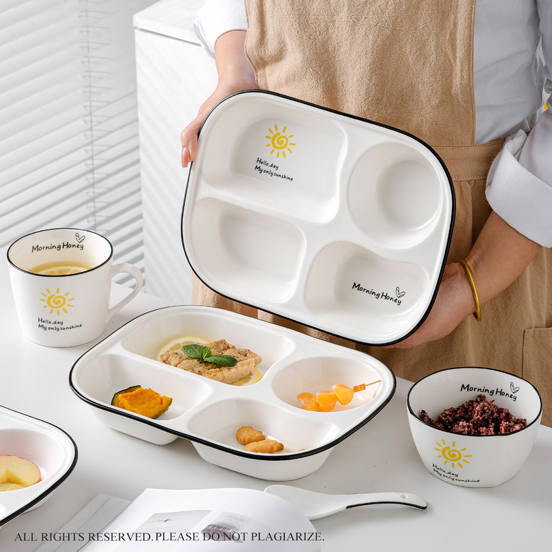 Four-Compartment Plate for Home Use, Suitable for Pregnant Women, Divided Meal Plate, Postpartum Breakfast Presentation Plate, Tableware, Cafeteria Rectangular Plate, Divided Plate