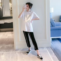 Maternity t-shirt Short sleeve summer dress Cotton two-piece loose top Casual fashion half sleeve summer maternity suit summer