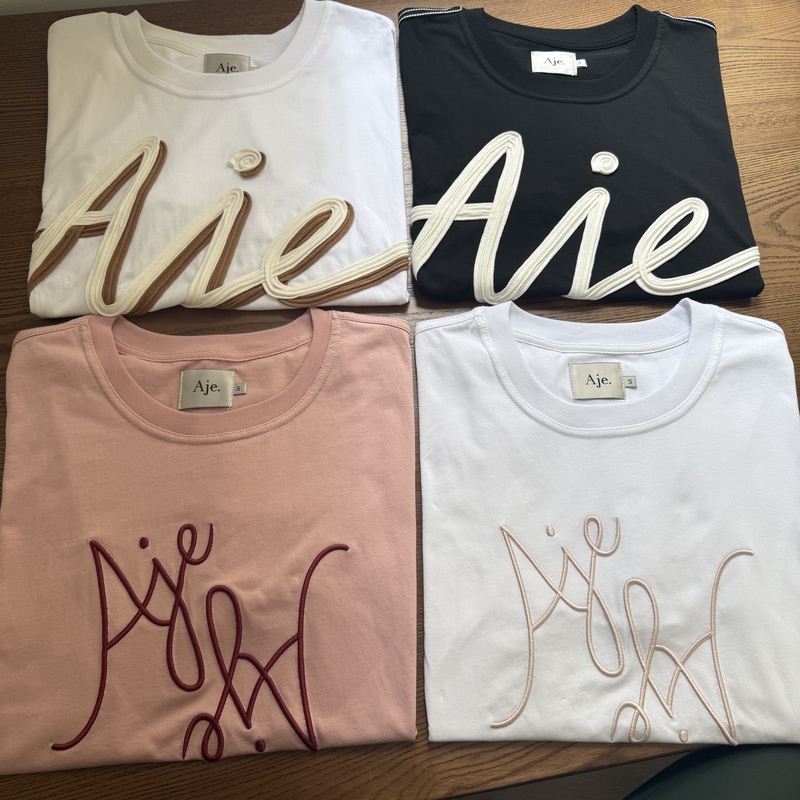 Embroidered Letter Round Neck Pure Cotton Women's Classic Short-Sleeved High-End Product