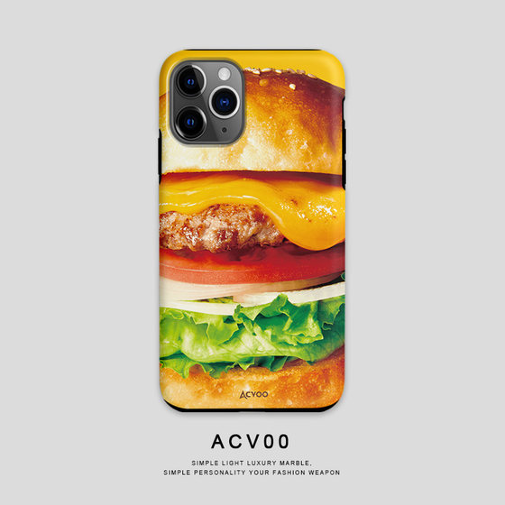 Acvoo 레트로 시뮬레이션 햄버거 iPhone15Pro 보호 13 12 더블 레이어 Apple 14 휴대폰 케이스
