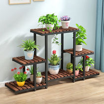 Flower stand balcony multi-layer living room indoor hanging orchid rack new iron solid wood succulent pothos balcony storage rack