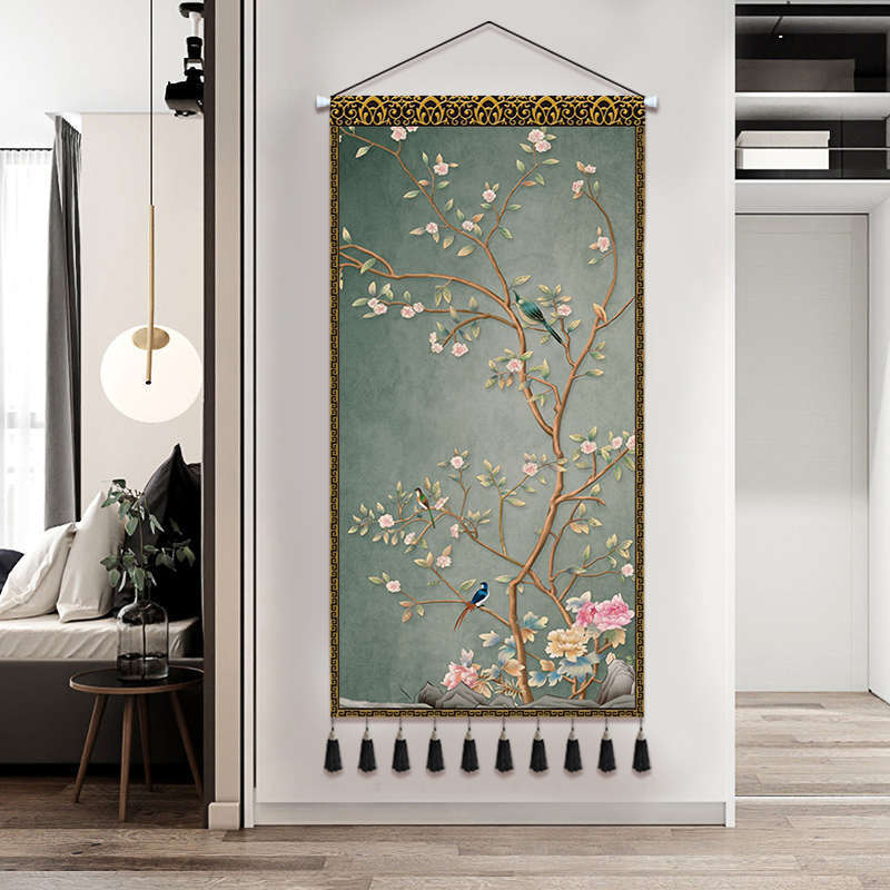 New Chinese-Style Feng Shui Painting for Attracting Wealth, Large Decorative Wall Hanging for Living Room Entrance, Study Room Tapestry, Chinese-Style Background Wall Hanging