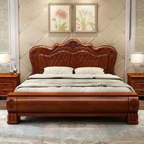 Solid wood bed 1 8m double bed Chinese style master bedroom high box storage bed carved furniture modern simple 2m large bed