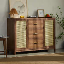 Chinese sideboard solid wood wall-mounted double-door storage cabinet modern simple black walnut drawer cabinet foyer rattan entrance cabinet